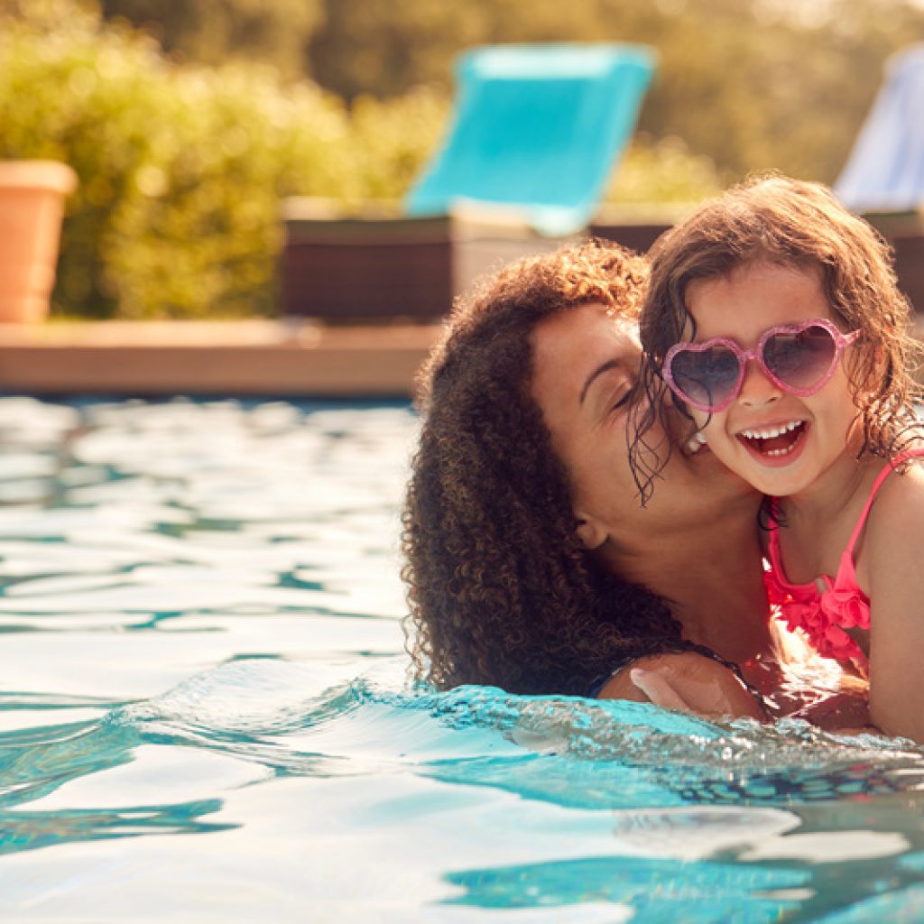 Laughing Mother And Daughter Wearing Sunglasses Having Fun In Sw