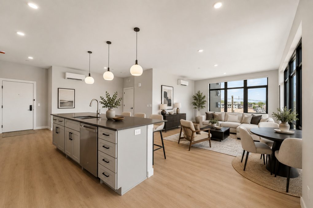 Cityscape great room and kitchen